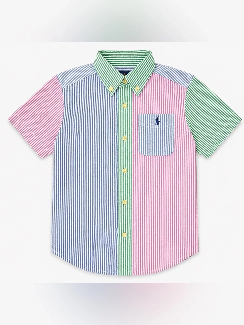 Ralph Lauren Seersucker Boys Colorblock Striped Button Down Dress Shirt Size 5